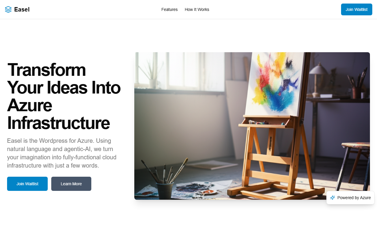 Easel landing page — Transform your ideas into Azure infrastructure